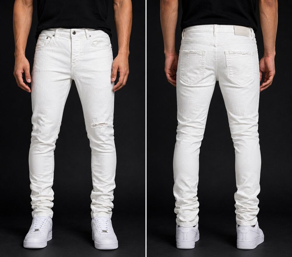 Purple Brand White Distressed Skinny Jeans Monogram Print Stretch Denim Men’s 33